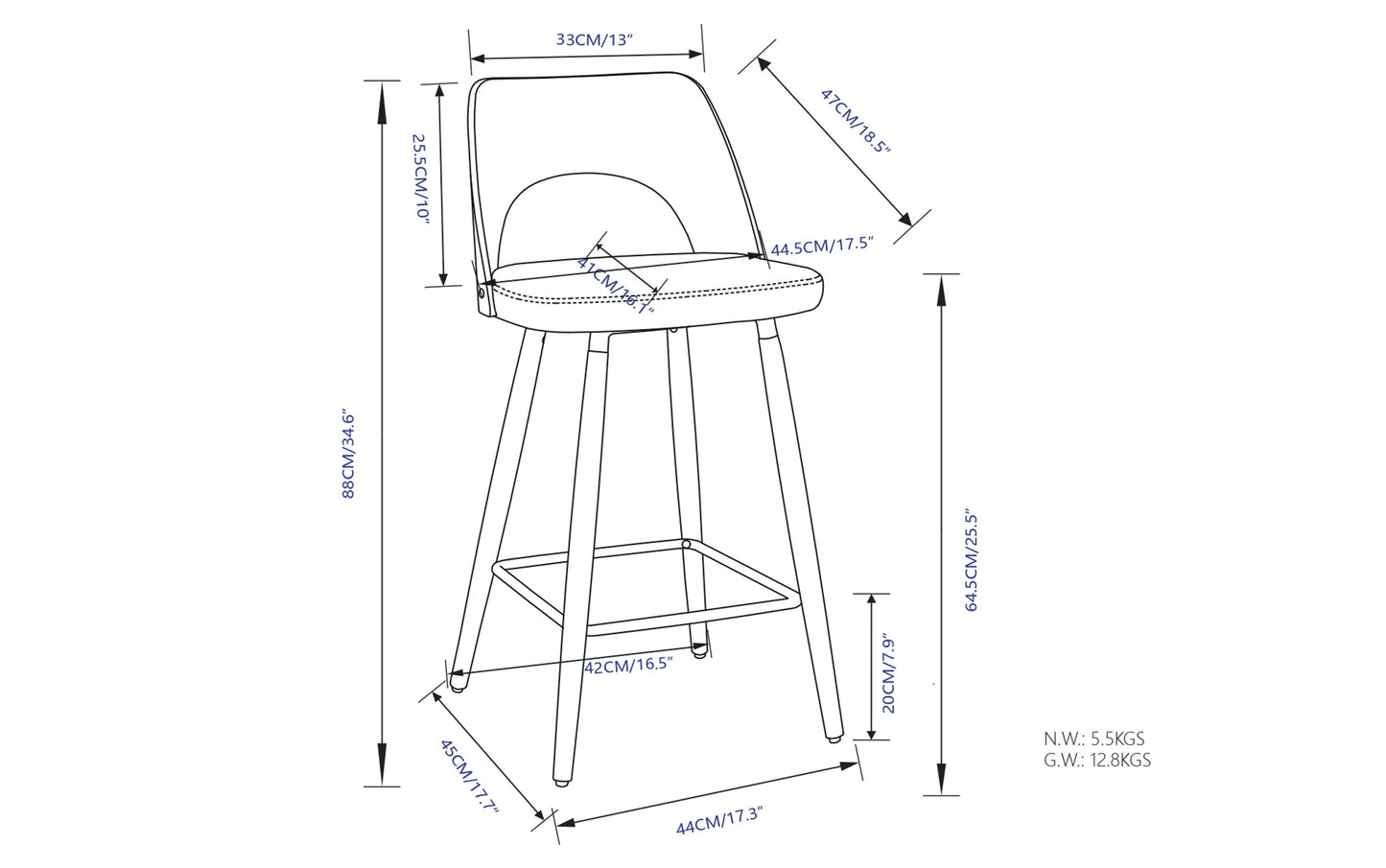 Grey Linen Style Fabric | Callie Counter Height stool (Set of 2)