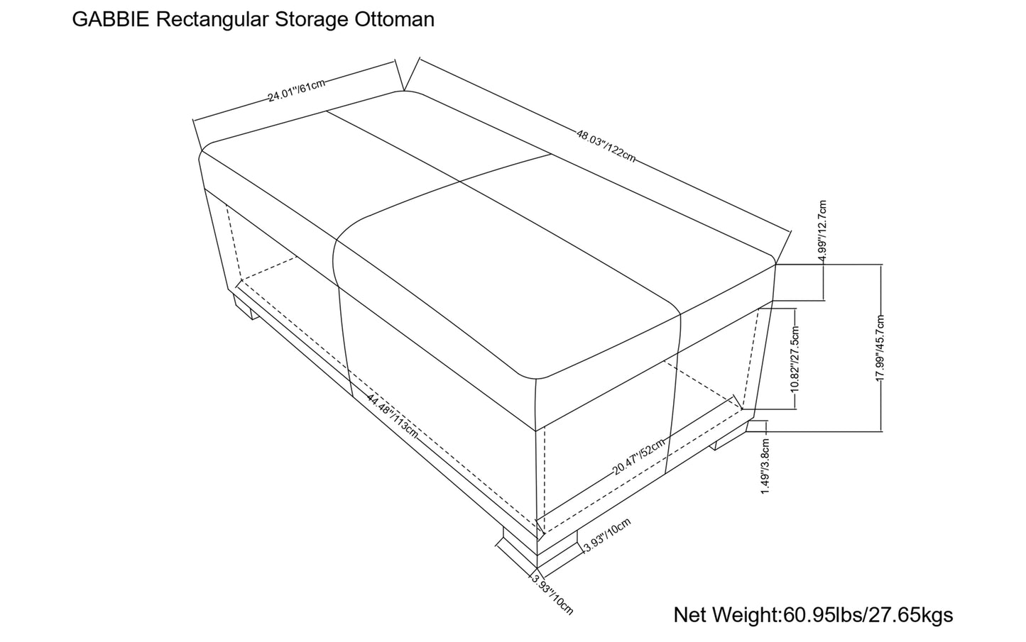 Distressed Saddle Brown Vegan Leather | Gabbie Rectangular Storage Ottoman