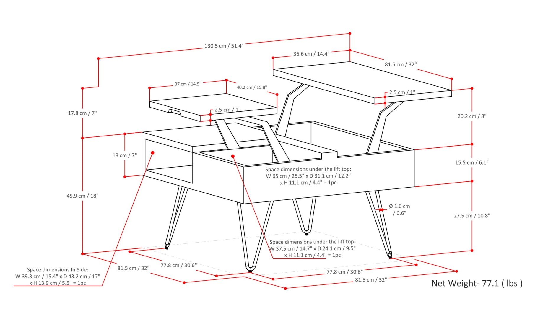 Umber Brown Mango | Hunter Lift Top Square Coffee Table