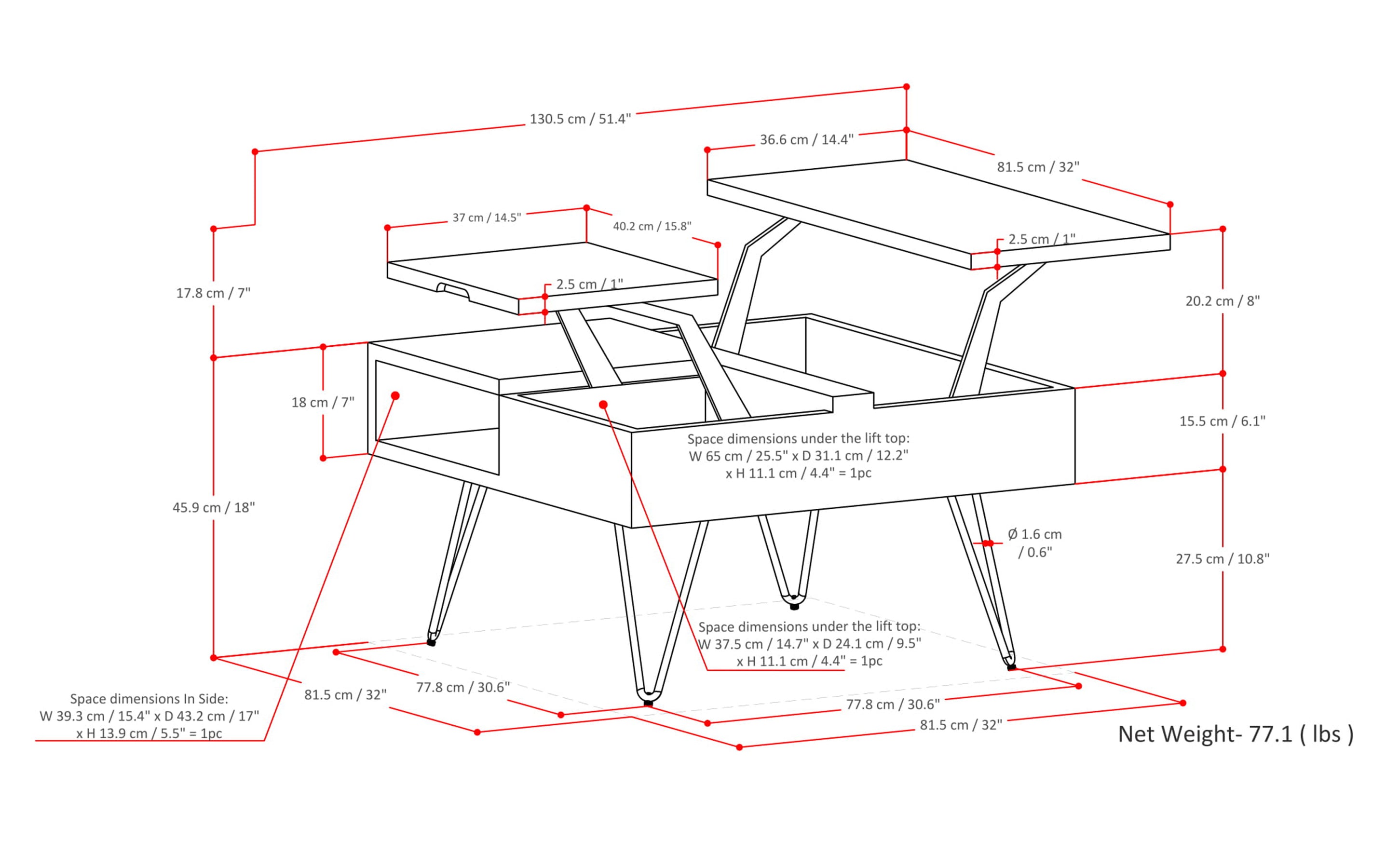 Umber Brown Mango | Hunter Lift Top Square Coffee Table