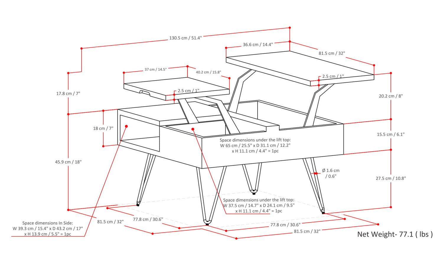 Umber Brown Mango | Hunter Lift Top Square Coffee Table