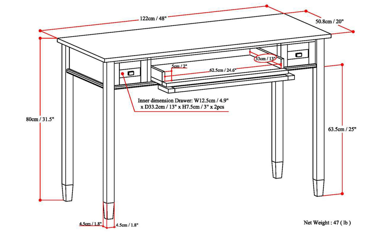 Fog Grey | Warm Shaker 48 inch Desk