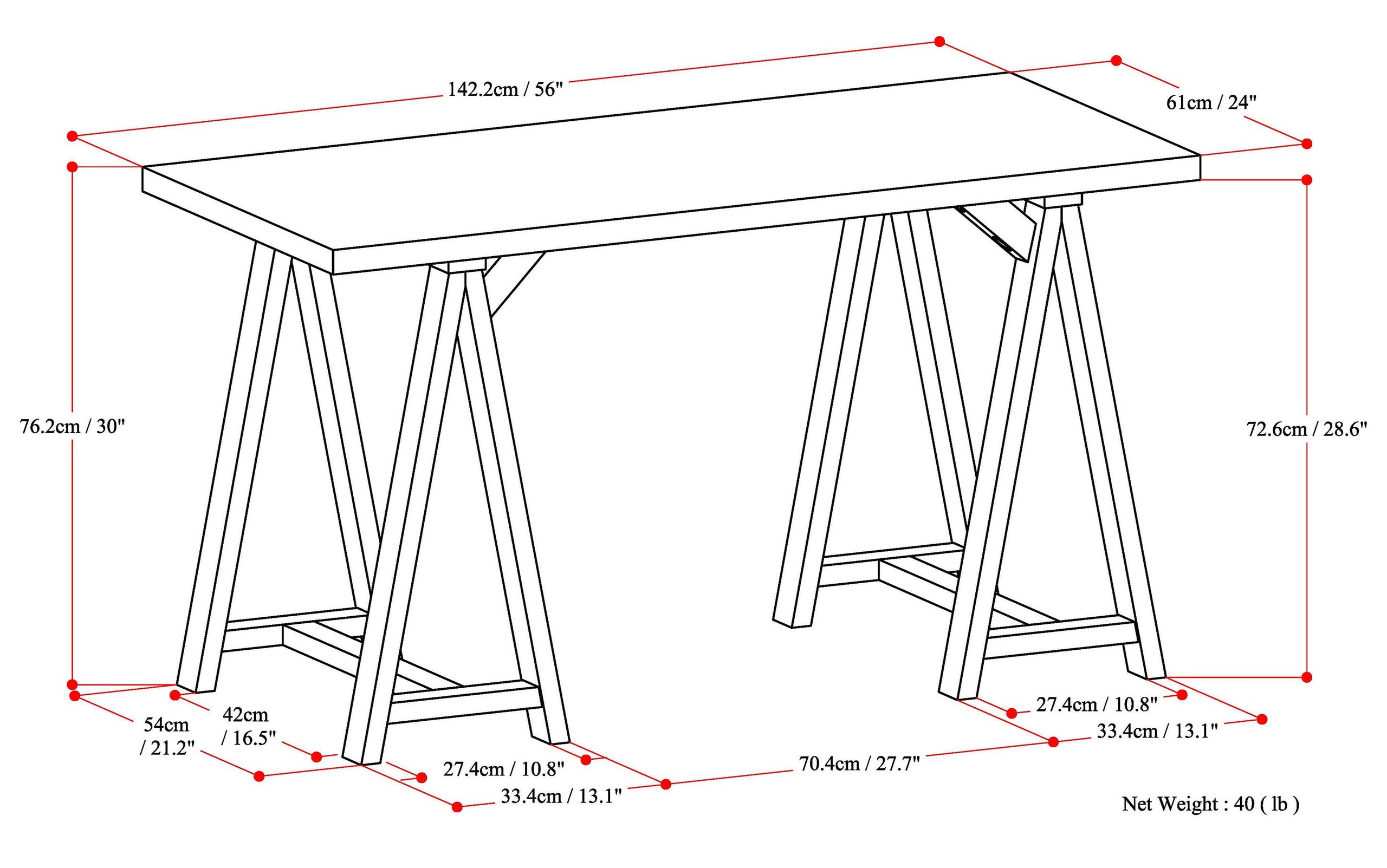 Distressed Grey | Sawhorse Writing Desk