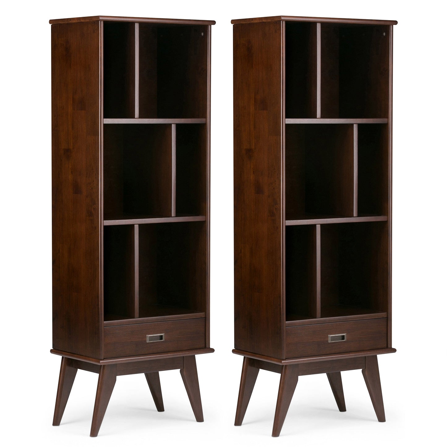 Medium Auburn Brown | Draper 22W 6 Cubbie Bookcase with Drawer (Set of 2)