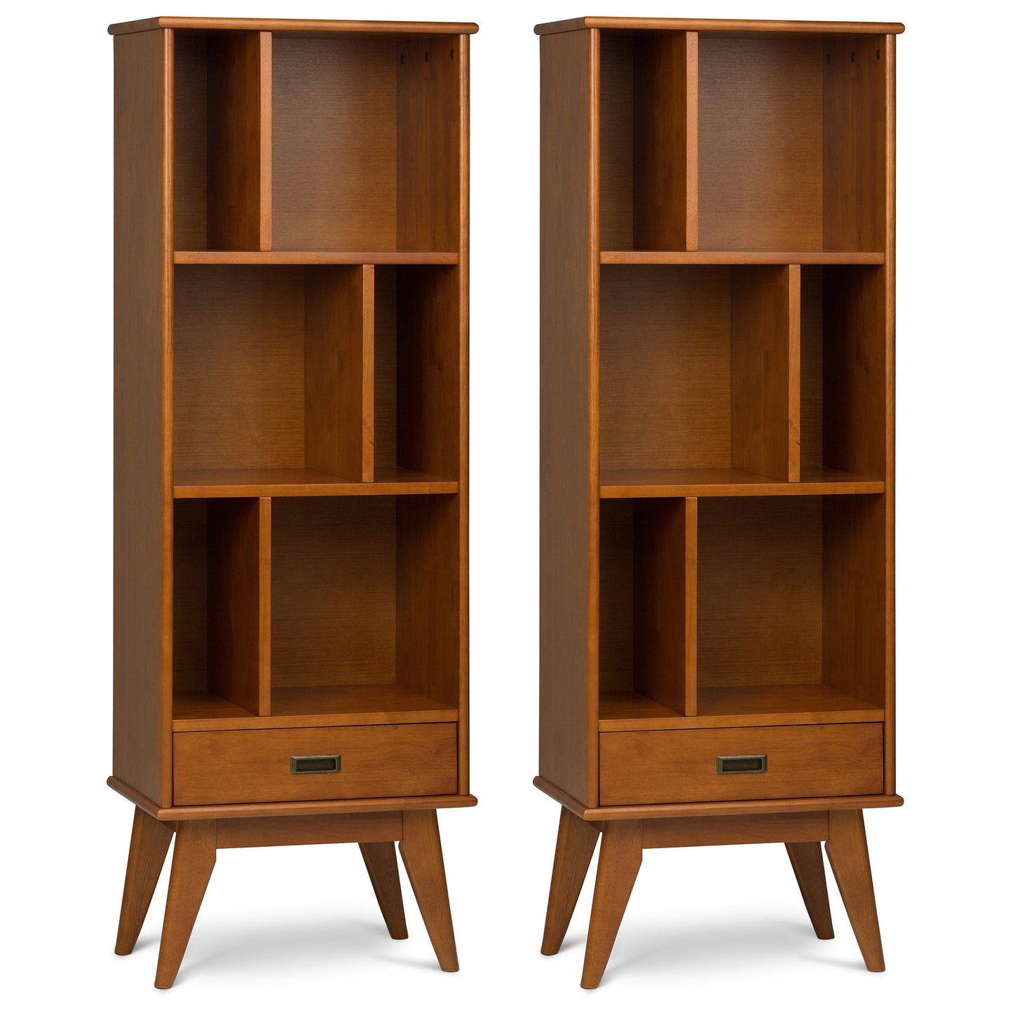 Teak Brown | Draper 22W 6 Cubbie Bookcase with Drawer (Set of 2)