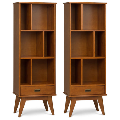 Teak Brown | Draper 22W 6 Cubbie Bookcase with Drawer (Set of 2)