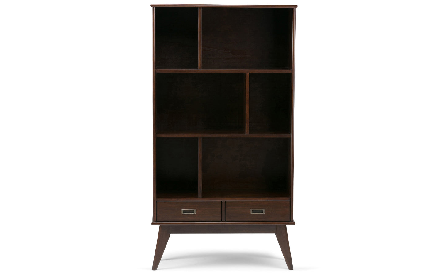 Medium Auburn Brown | Draper 35W 6 Cubbie Bookcase with Drawer (Set of 2)