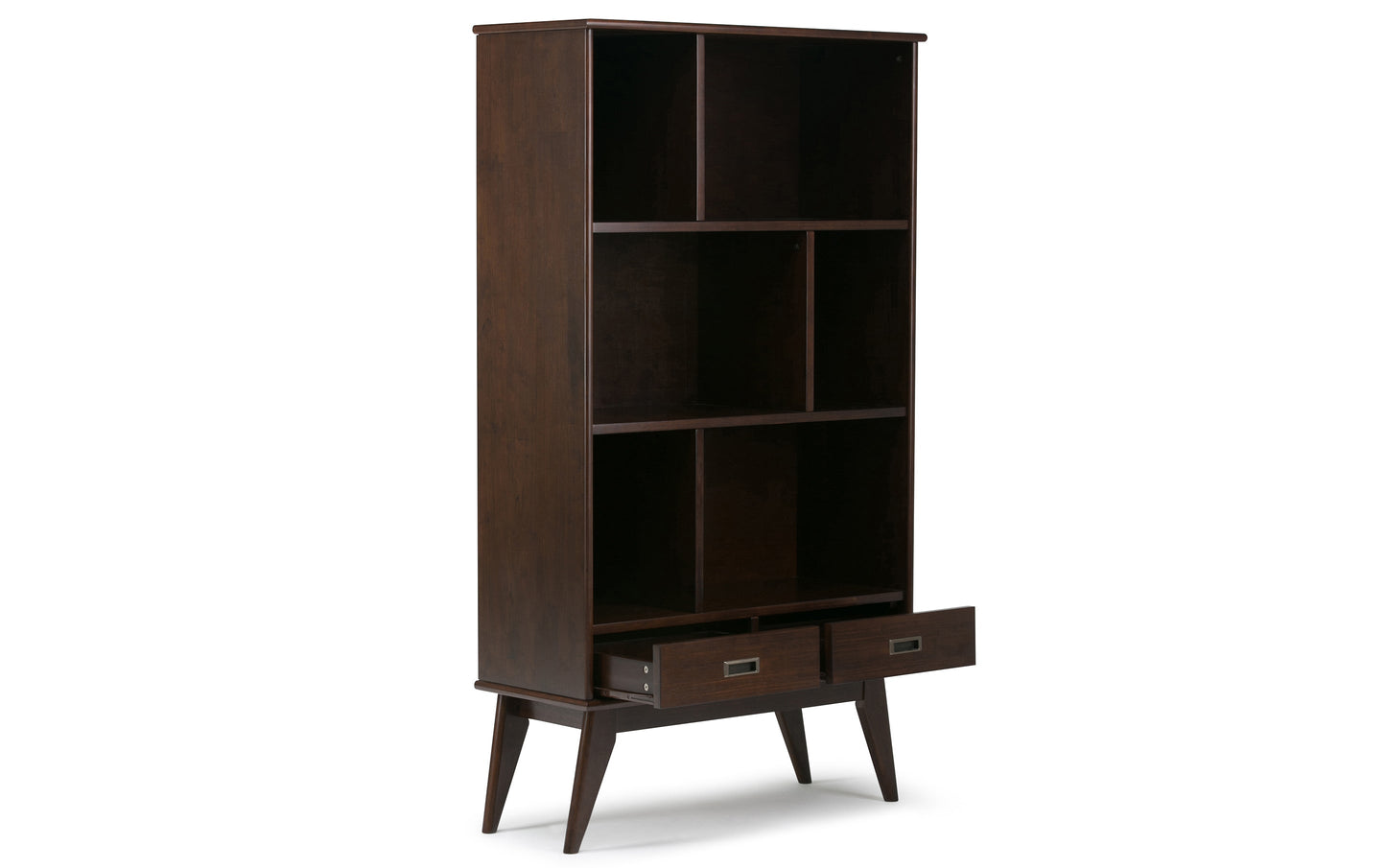 Medium Auburn Brown | Draper 35W 6 Cubbie Bookcase with Drawer (Set of 2)