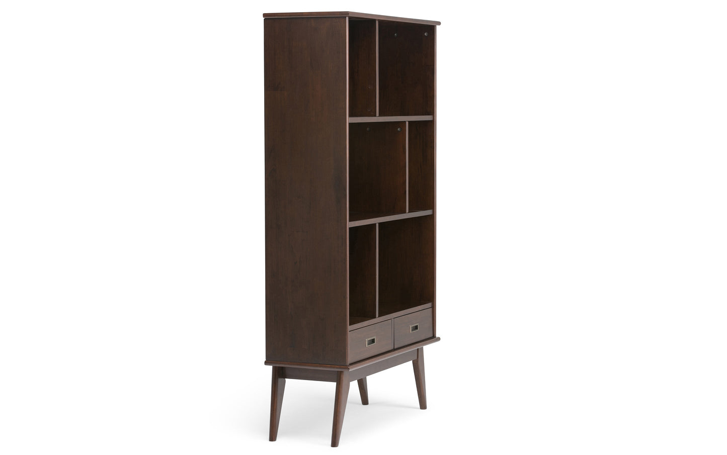 Medium Auburn Brown | Draper 35W 6 Cubbie Bookcase with Drawer (Set of 2)