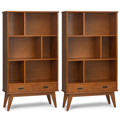 Teak Brown | Draper 35W 6 Cubbie Bookcase with Drawer (Set of 2)