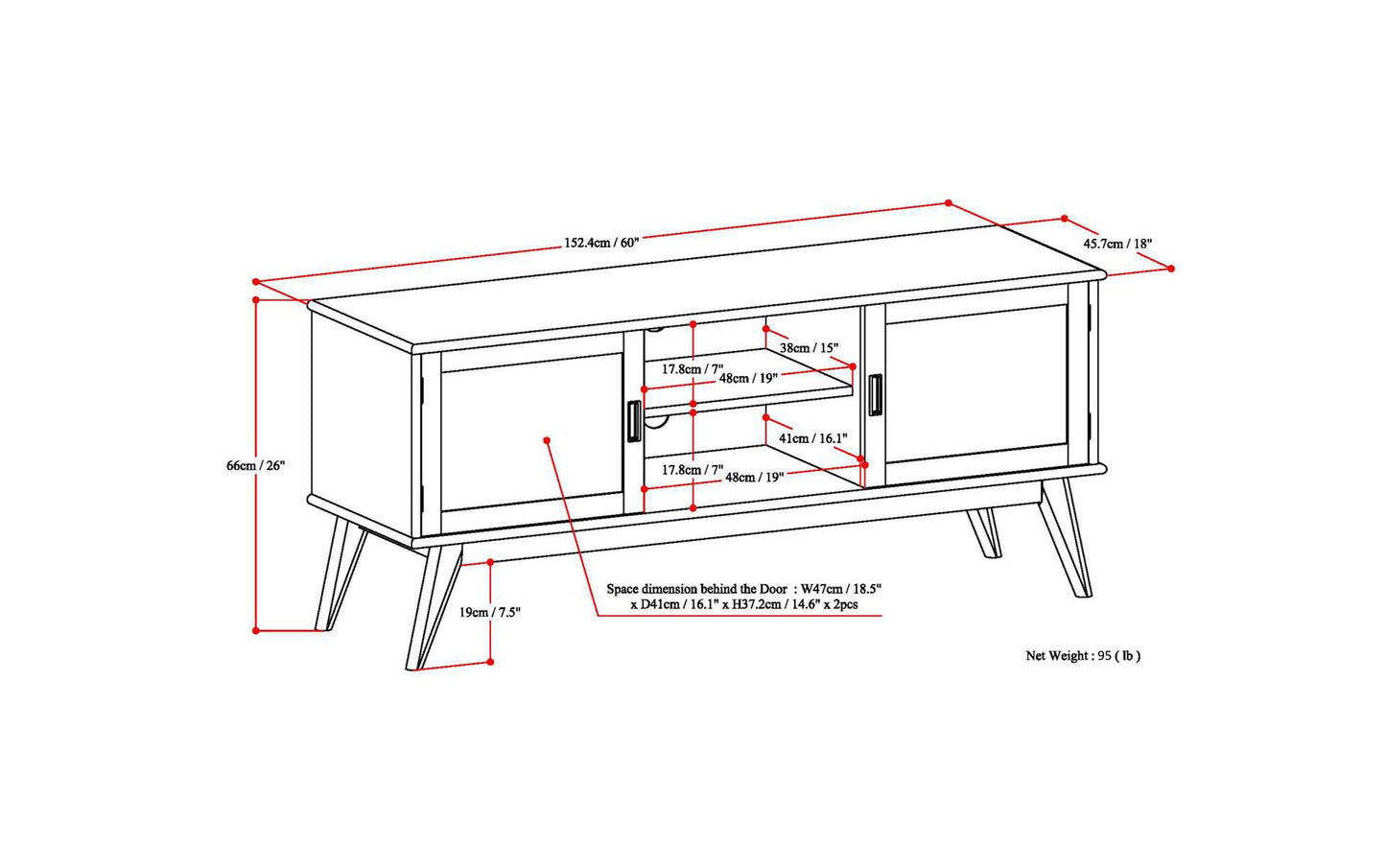 Medium Auburn Brown | Draper Mid Century Low TV Stand