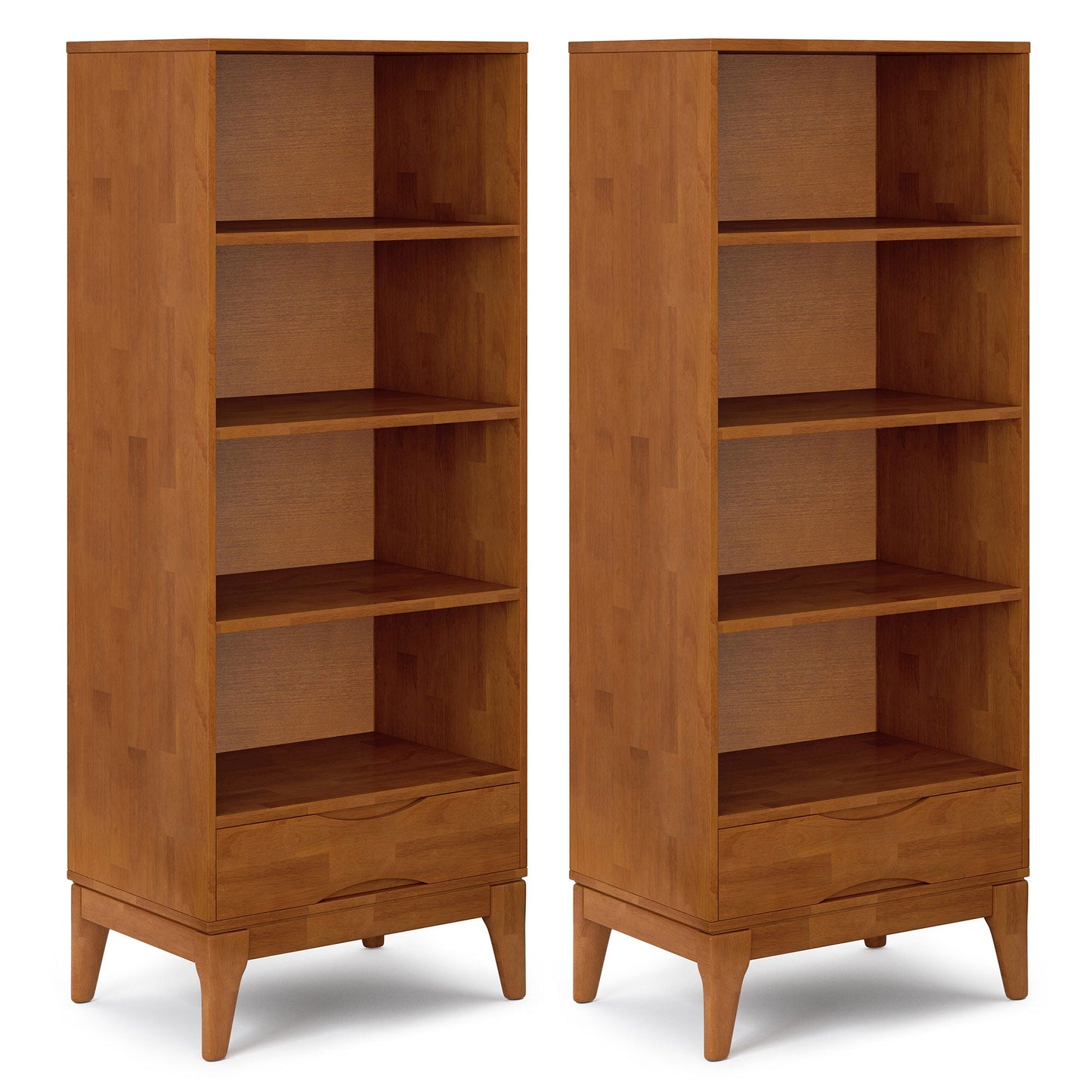 Teak Brown | Harper 24W 4 Shelf Bookcase with Drawer (Set of 2)