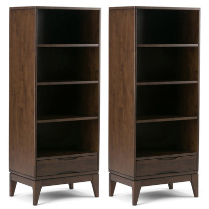 Walnut Brown | Harper 24W 4 Shelf Bookcase with Drawer (Set of 2)