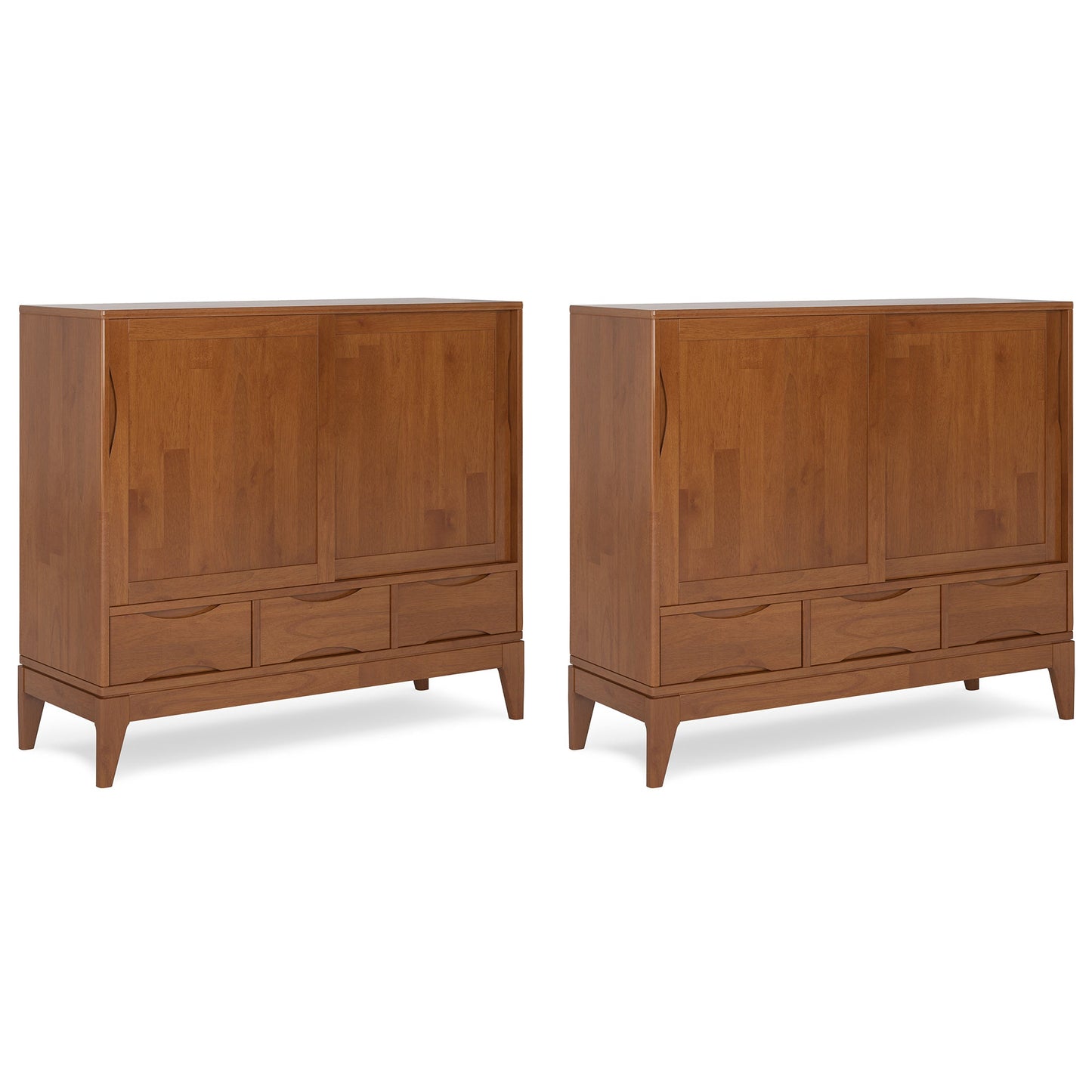 Teak Brown | Harper 48W Tall Storage Cabinet with Doors and 3 Drawers Set of 2