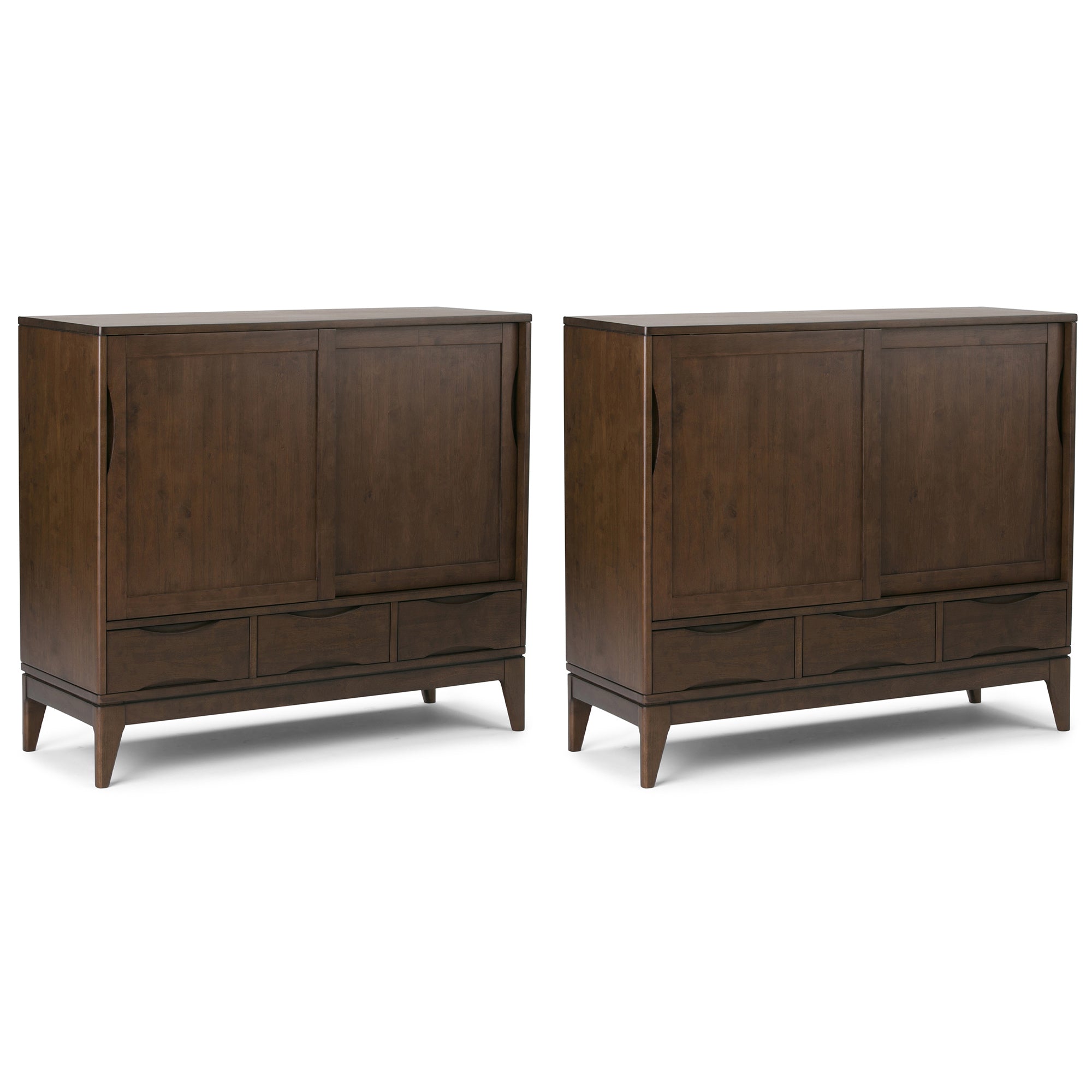 Walnut Brown | Harper 48W Tall Storage Cabinet with Doors and 3 Drawers Set of 2