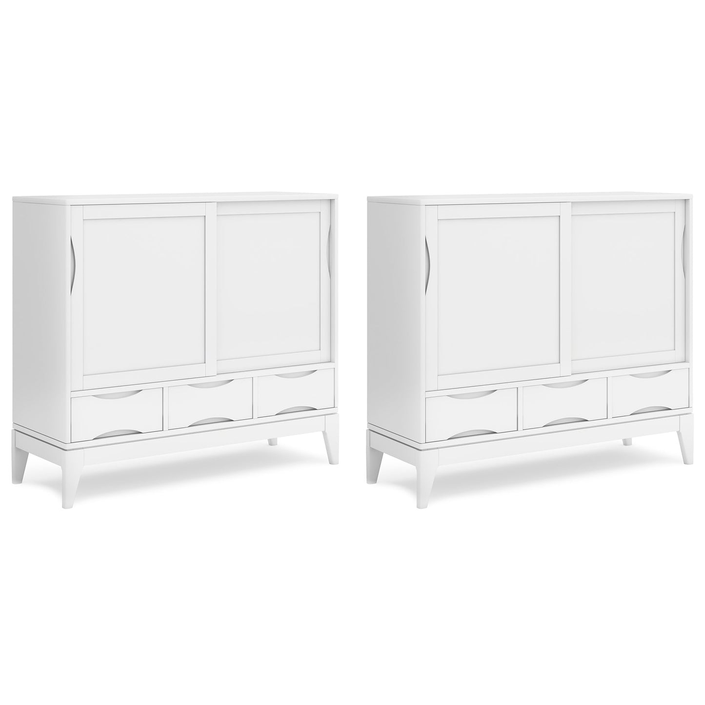 White | Harper 48W Tall Storage Cabinet with Doors and 3 Drawers Set of 2