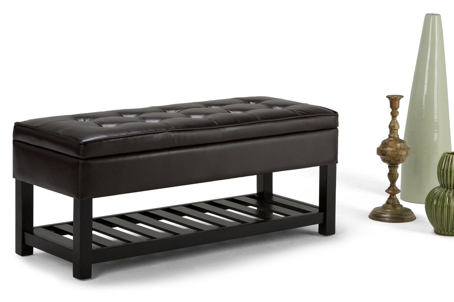 Tanners Brown Vegan Leather | Cosmopolitan Vegan Leather Storage Ottoman Bench