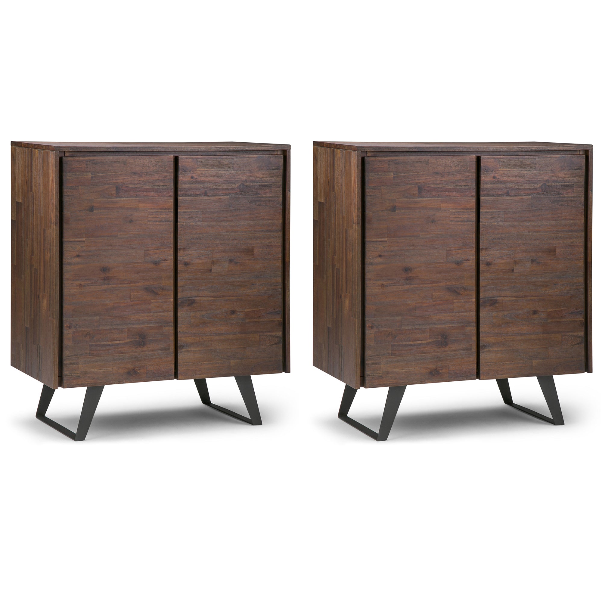 Distressed Charcoal Brown Acacia | Lowry 39W Tall Storage Cabinet with Doors Set of 2