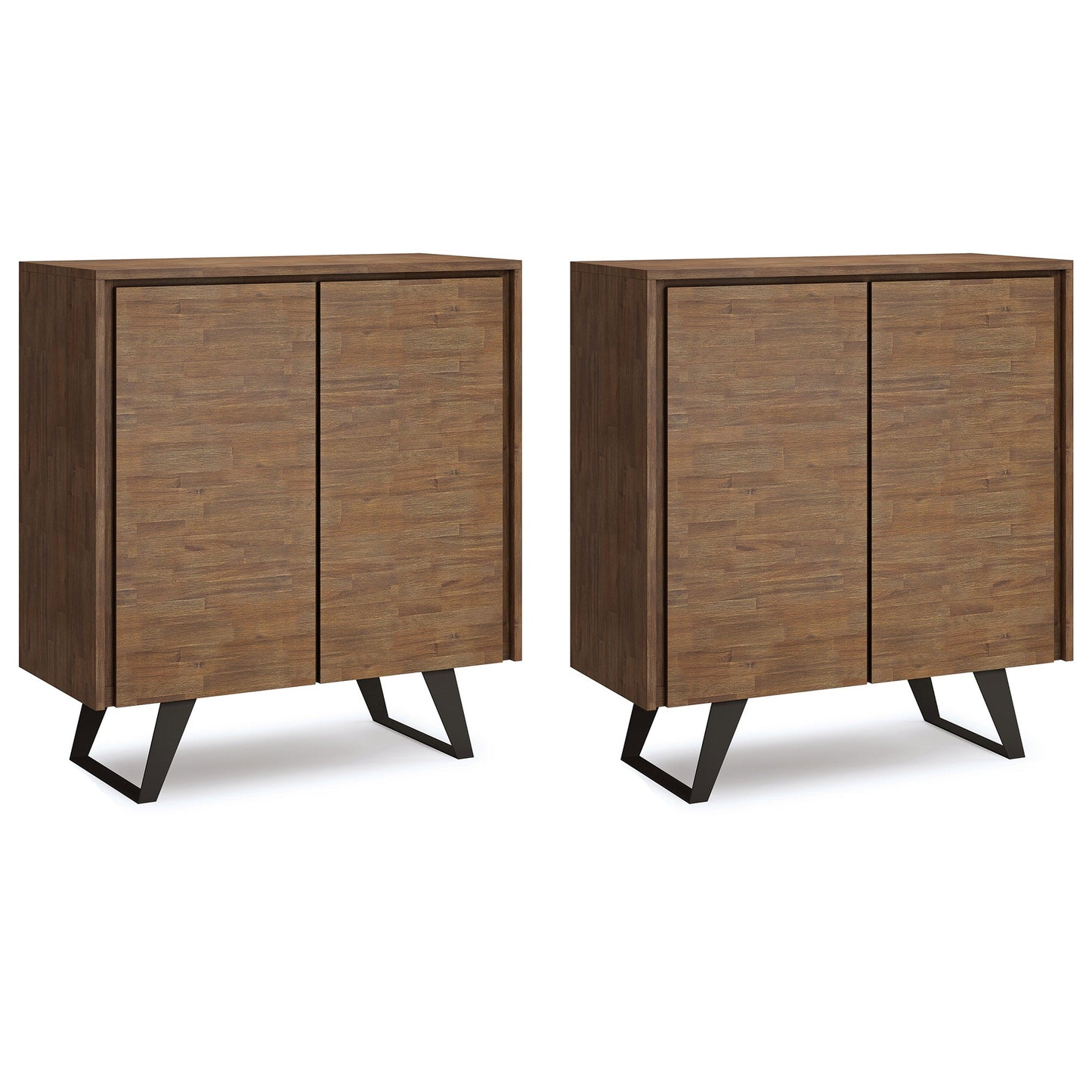 Rustic Natural Aged Brown Acacia | Lowry 39W Tall Storage Cabinet with Doors Set of 2