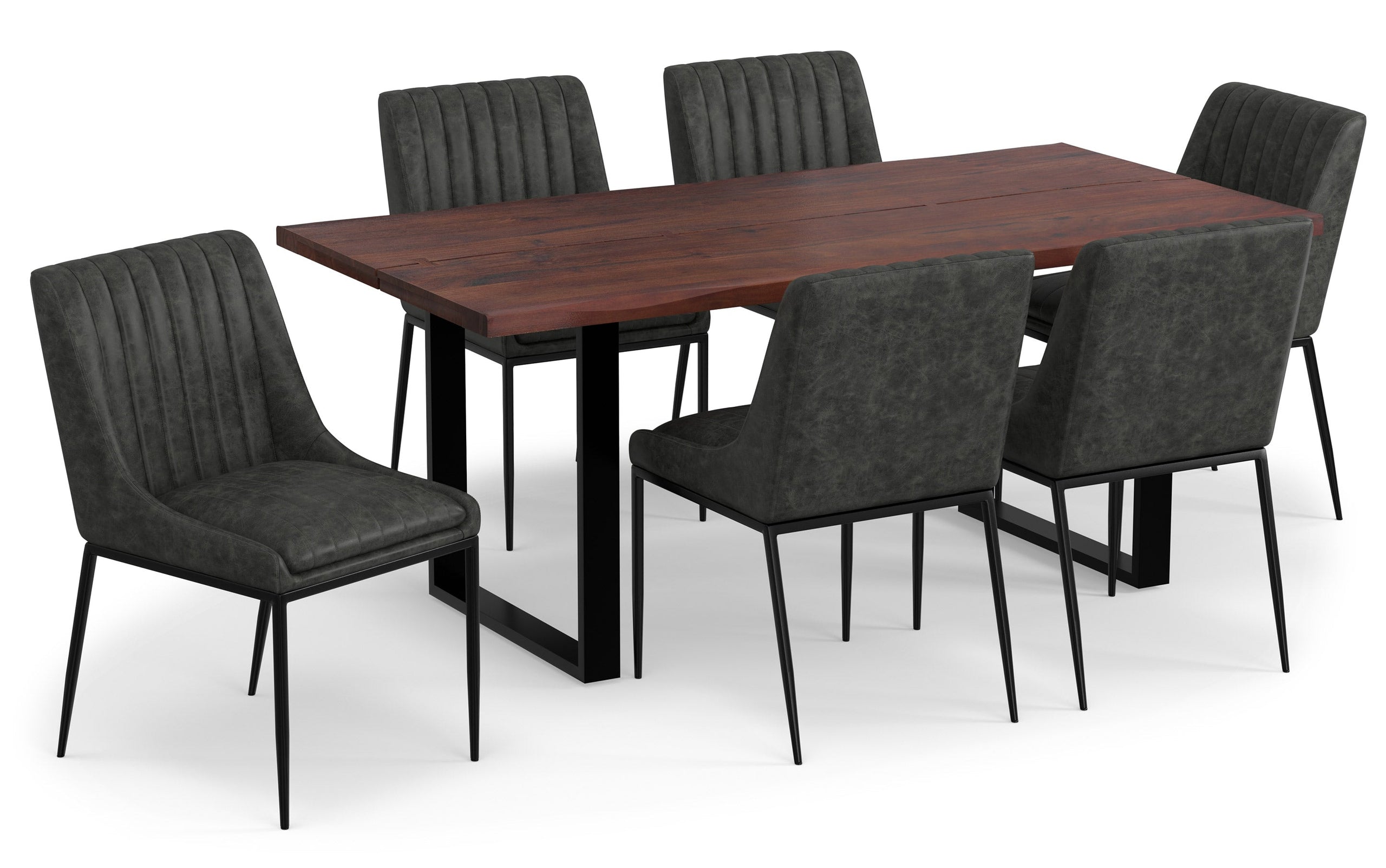 Distressed Slate Grey Distressed Vegan Leather | Melody / Fieldcrest 7 Pc Dining Set