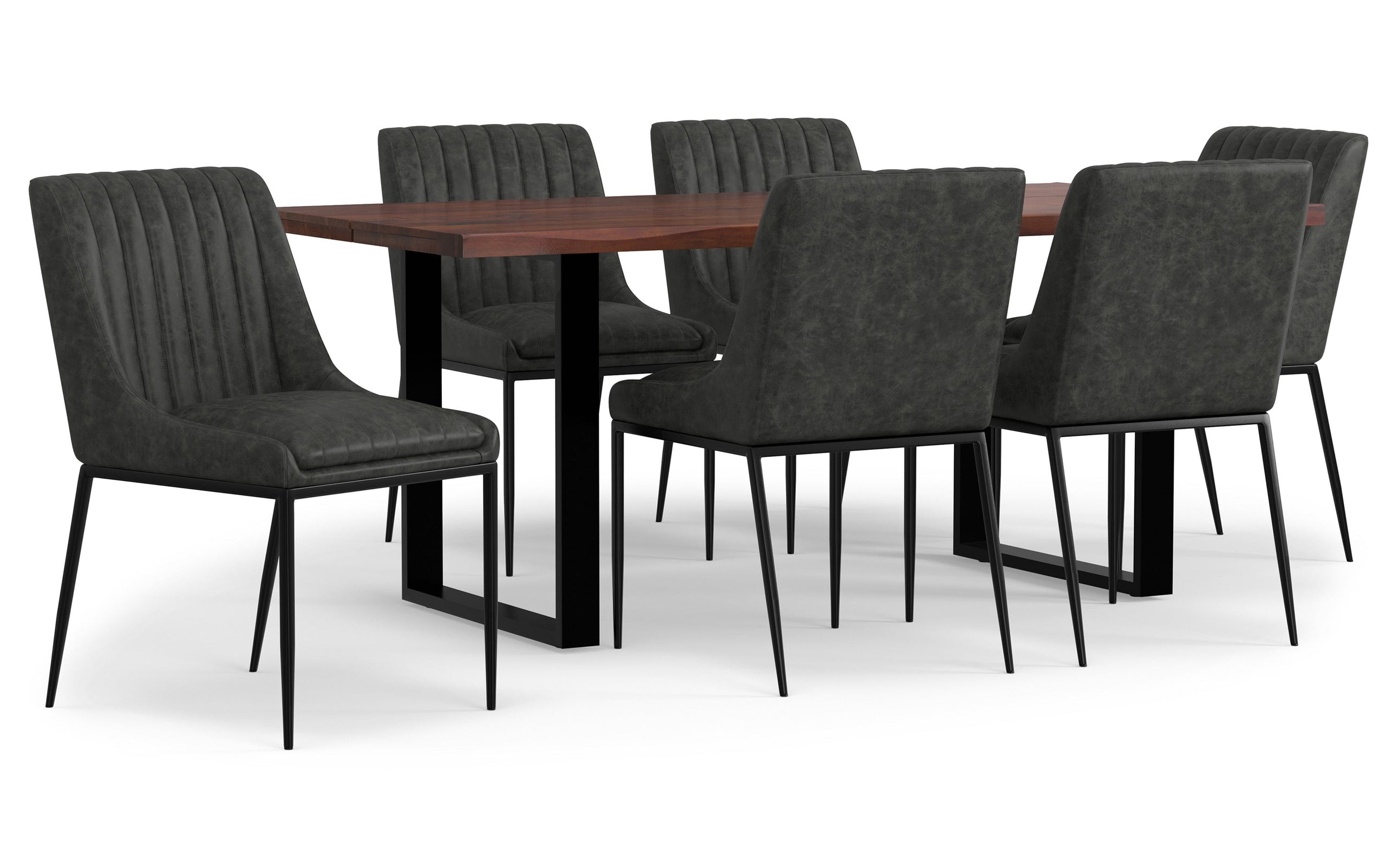 Distressed Slate Grey Distressed Vegan Leather | Melody / Fieldcrest 7 Pc Dining Set