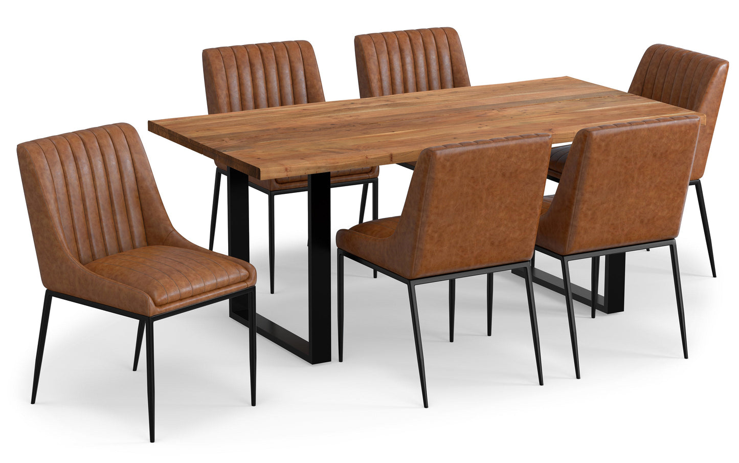 Distressed Tan Distressed Vegan Leather | Melody / Fieldcrest 7 Pc Dining Set