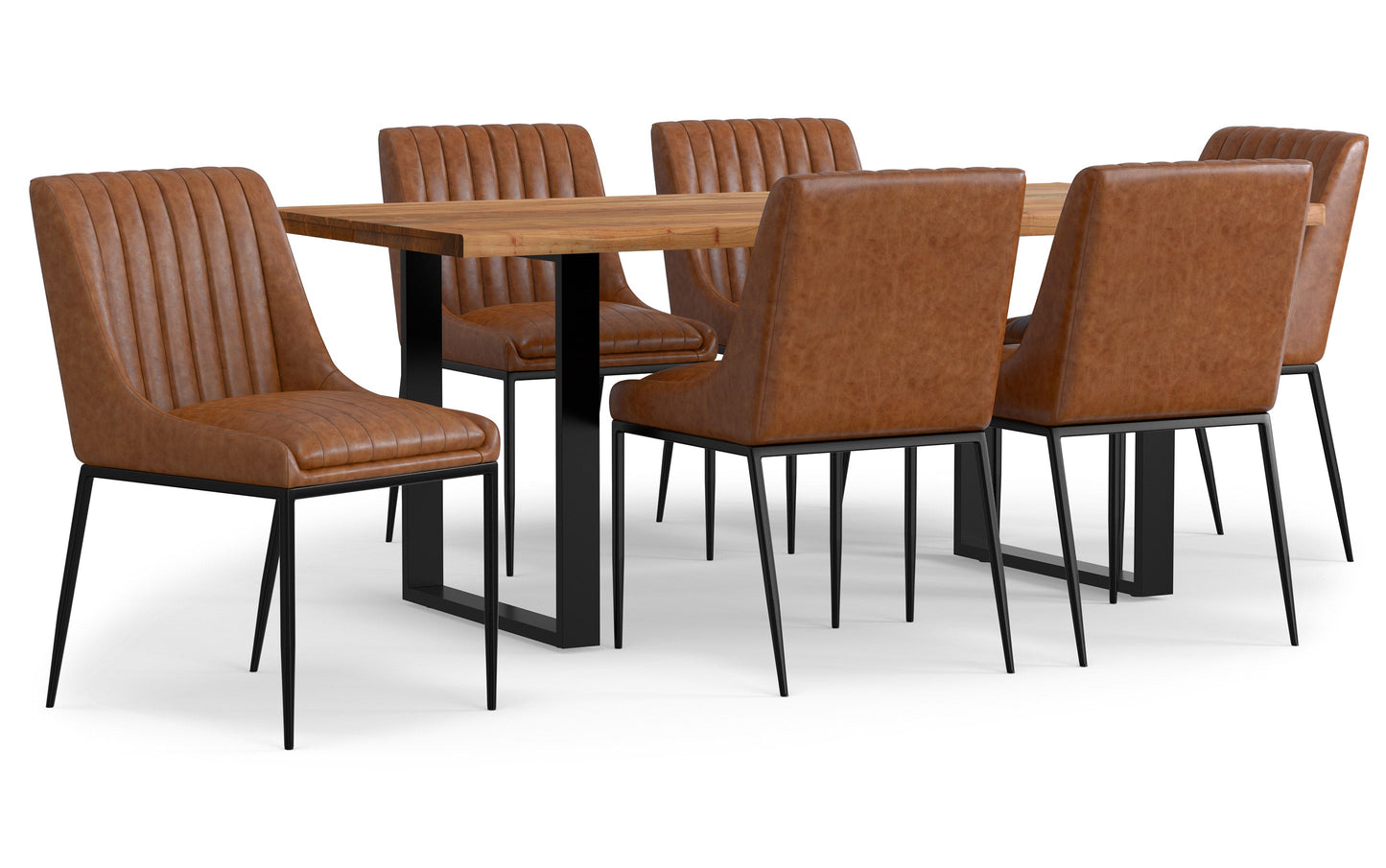 Distressed Tan Distressed Vegan Leather | Melody / Fieldcrest 7 Pc Dining Set