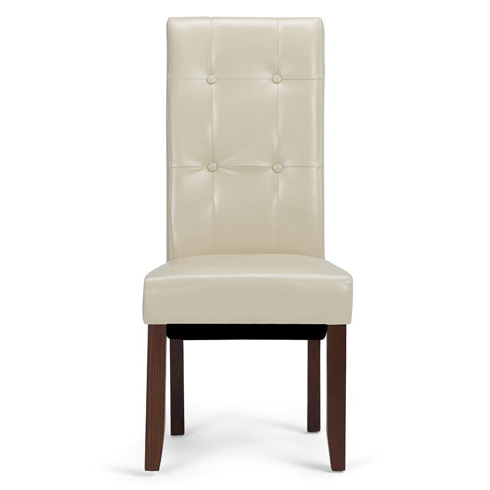 Satin Cream Vegan Leather | Cosmopolitan Deluxe Tufted Parson Chair (Set of 2)