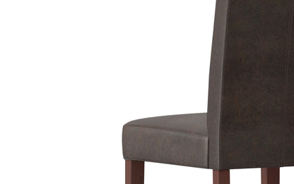 Distressed Brown Distressed Vegan Leather | Acadian Linen Look Fabric Parson Dining Chair (Set of 2)