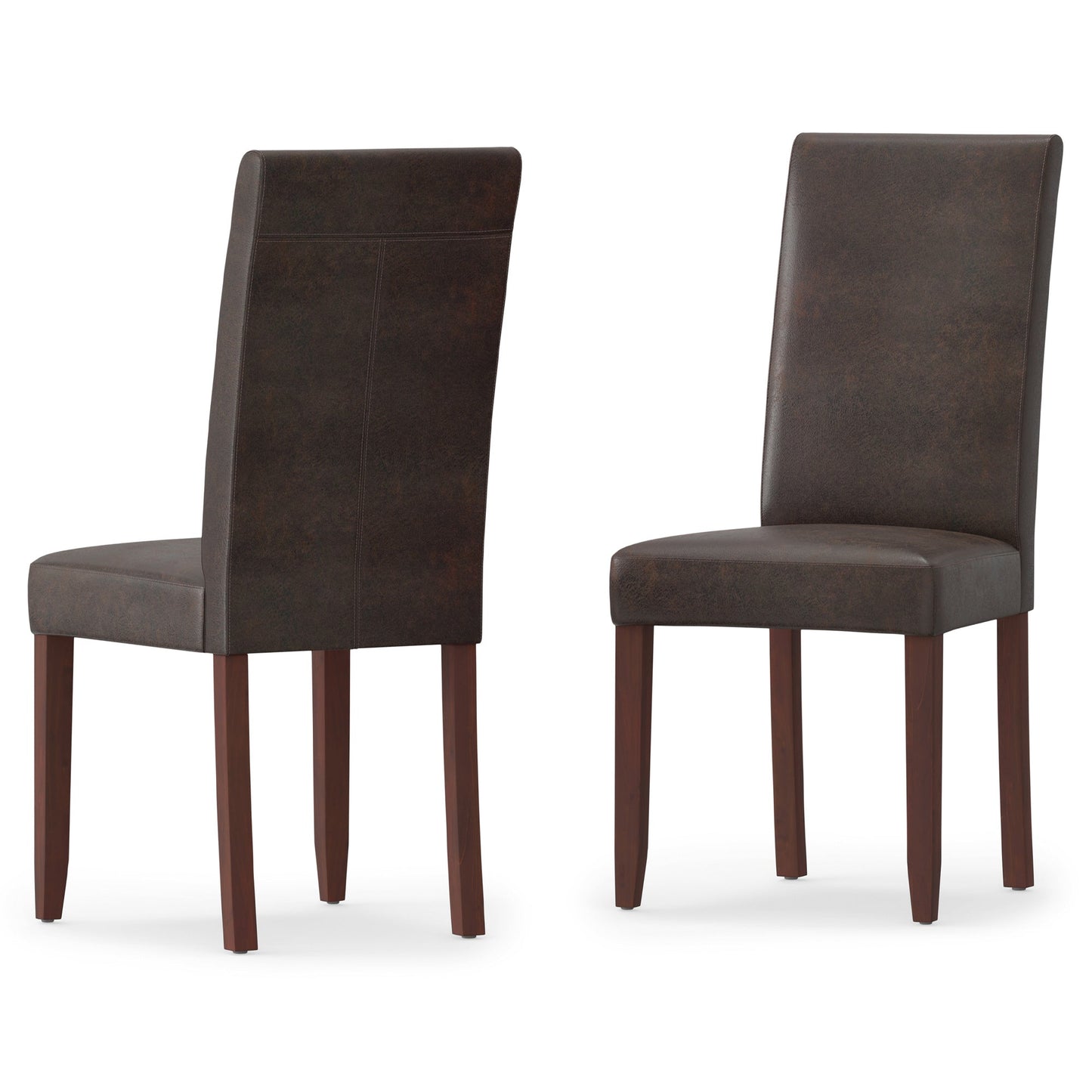 Distressed Brown Distressed Vegan Leather | Acadian Linen Look Fabric Parson Dining Chair (Set of 2)