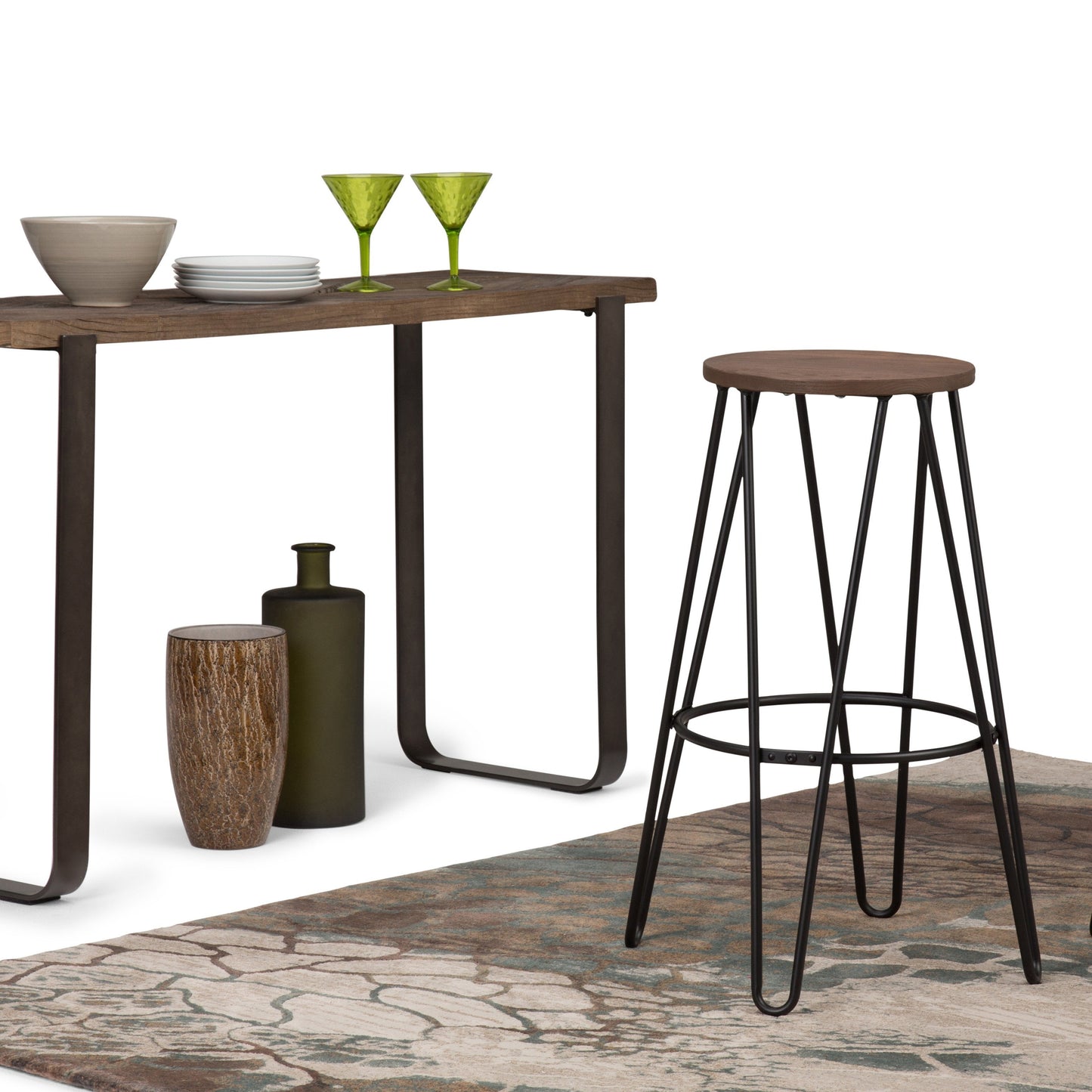 Cocoa Brown  | Simeon 30 inch Metal Bar Stool with Wood Seat