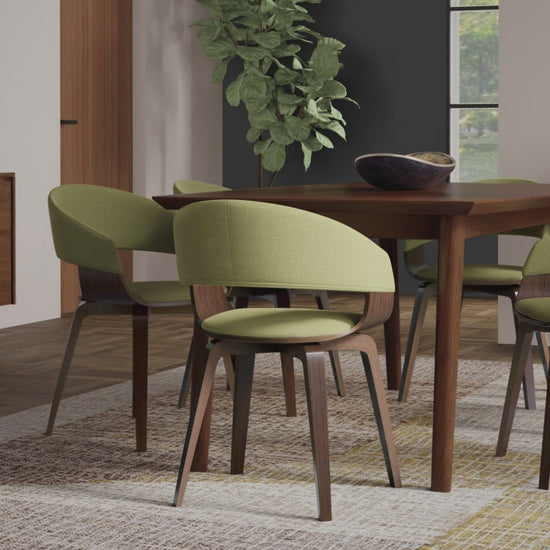 Acid Green Walnut Linen Style Fabric | Lowell Bentwood Dining Chair