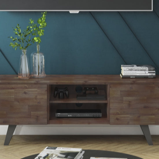 Distressed Golden Wheat Acacia | Lowry Solid Acacia Wood Wide TV Media Stand For TVs up to 70 Inches