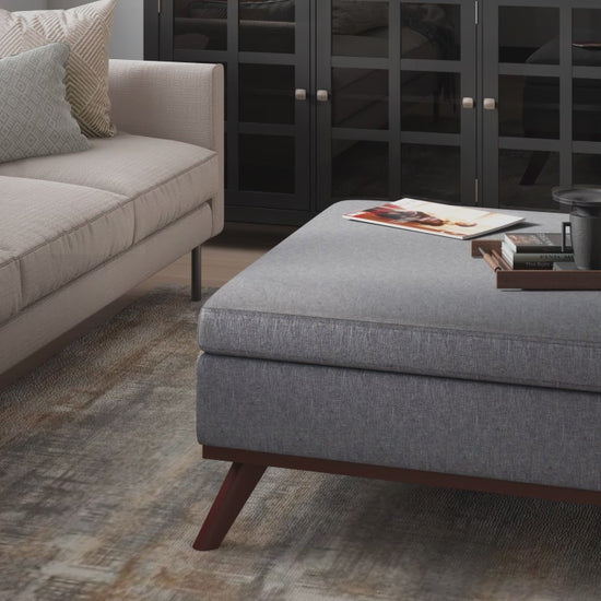 Distressed Saddle Brown Distressed Vegan Leather | Owen Coffee Table Ottoman with Storage