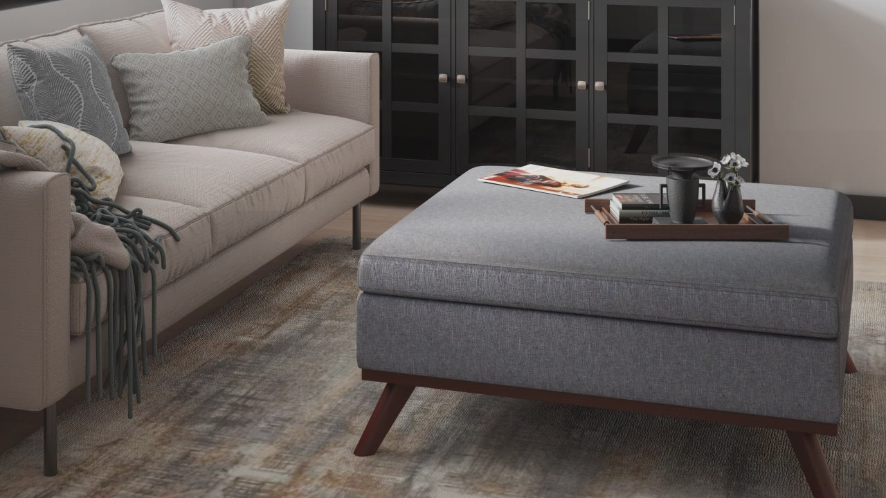 Distressed Saddle Brown Distressed Vegan Leather | Owen Coffee Table Ottoman with Storage