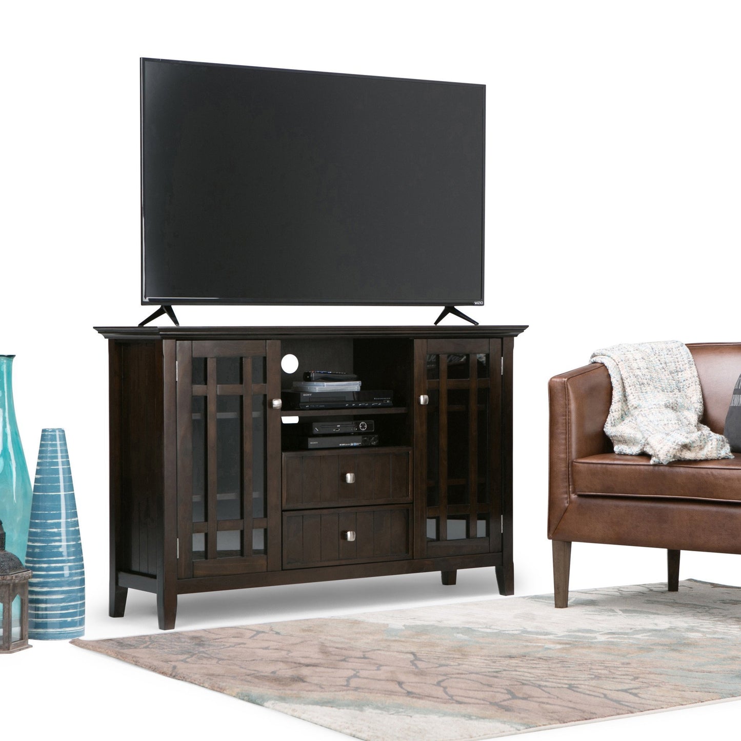 Dark Tobacco Brown Solid Wood - Pine | Bedford Tall TV Stand