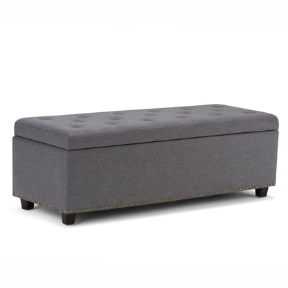 Slate Grey Linen Style Fabric | Hamilton Vegan Leather Storage Ottoman