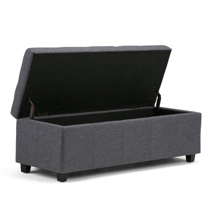 Slate Grey Linen Style Fabric | Castleford Large Storage Ottoman Bench