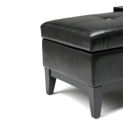 Midnight Black Vegan Leather | Oregon Vegan Leather Storage Ottoman with Tray