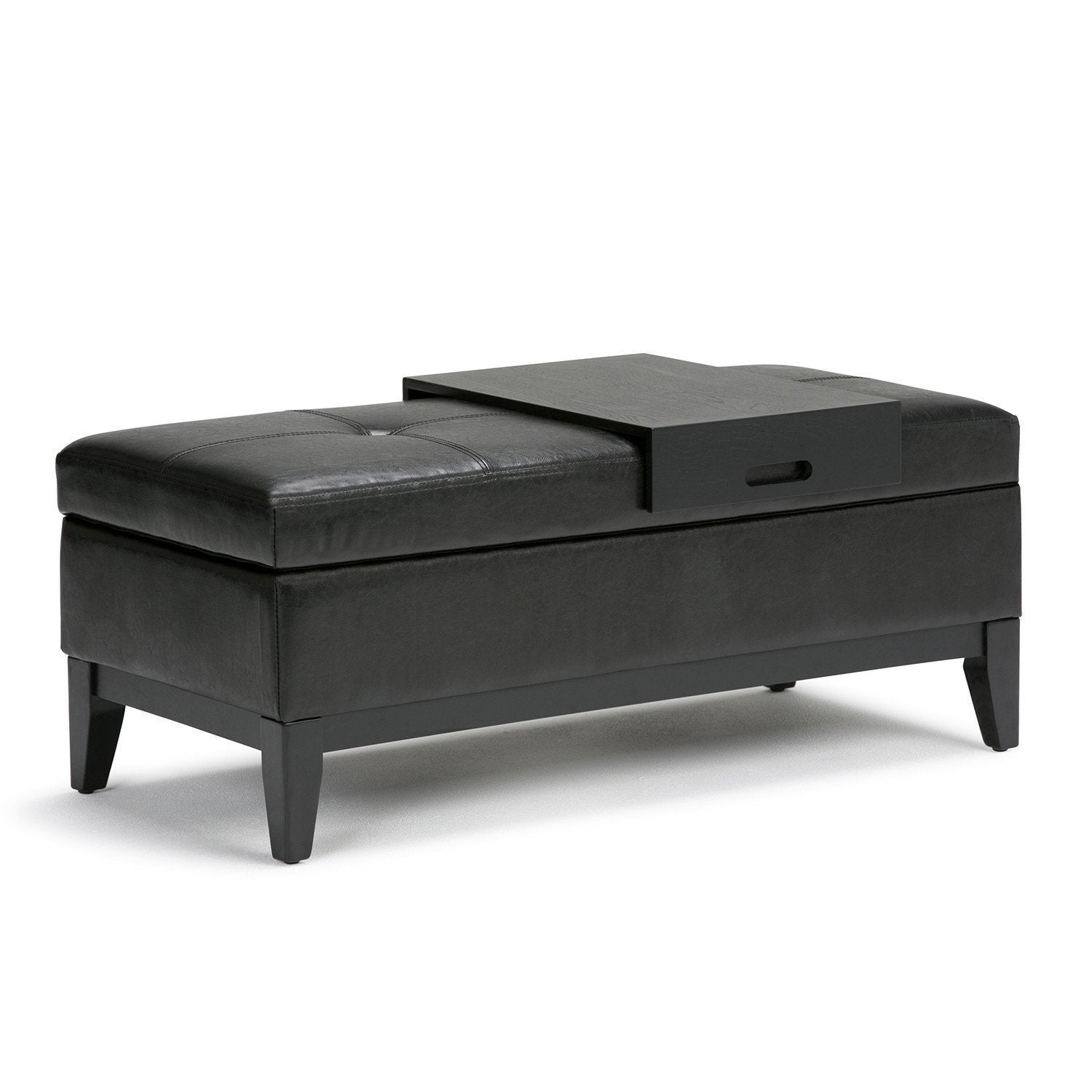 Midnight Black Vegan Leather | Oregon Vegan Leather Storage Ottoman with Tray