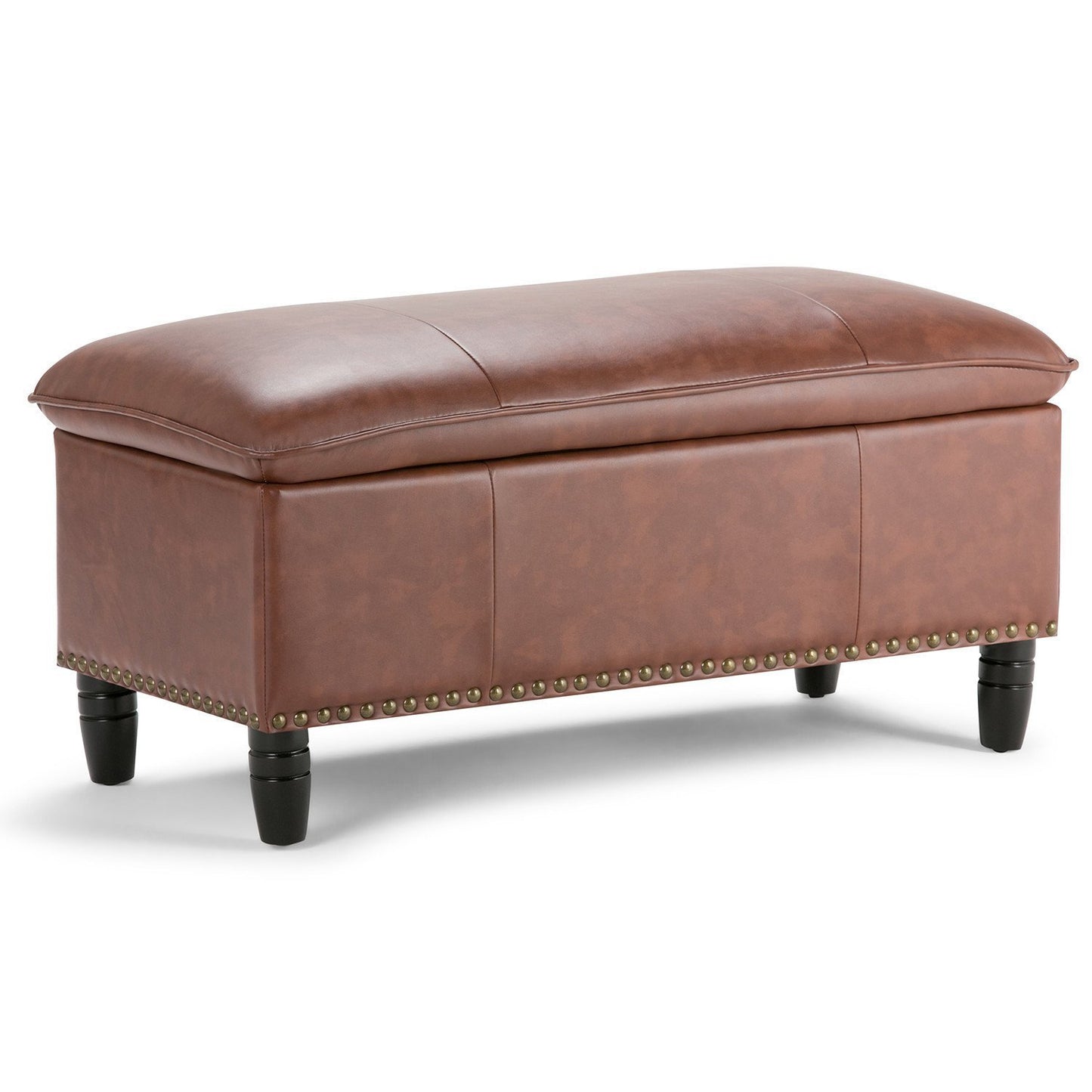 Cognac Vegan Leather | Emily Vegan Leather Storage Ottoman