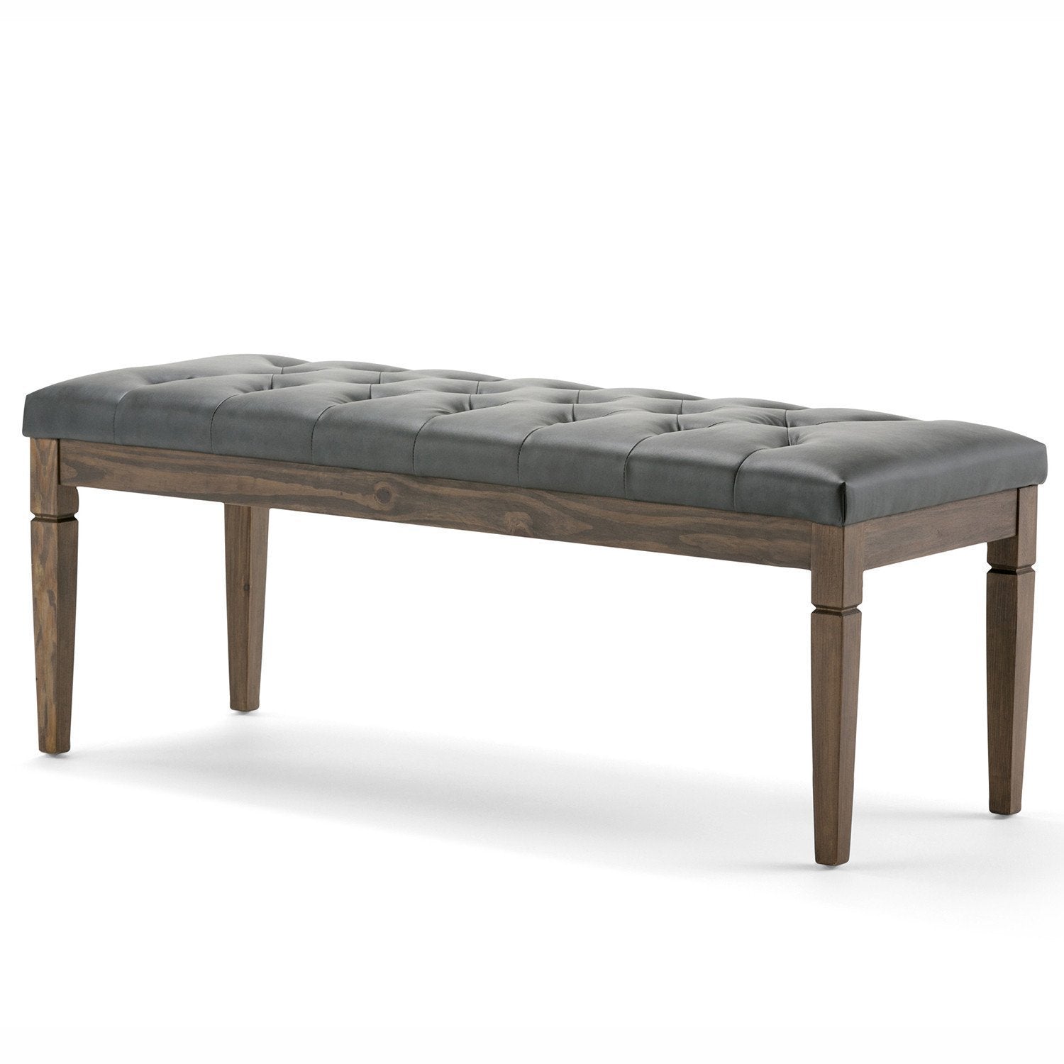 Slate Grey Vegan Leather | Waverly Tufted Ottoman Bench