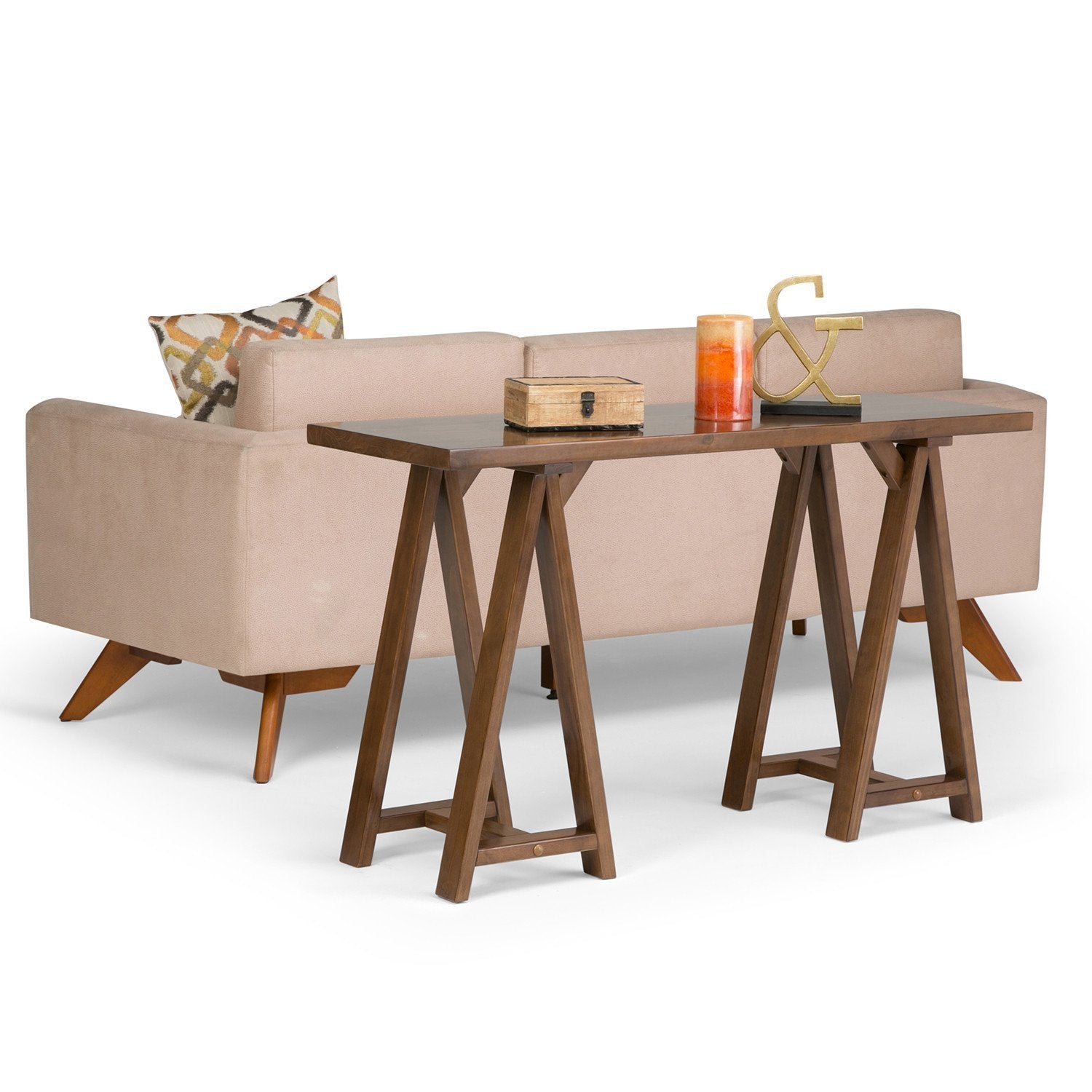 Medium Saddle Brown | Sawhorse 50 inch Console Sofa Table