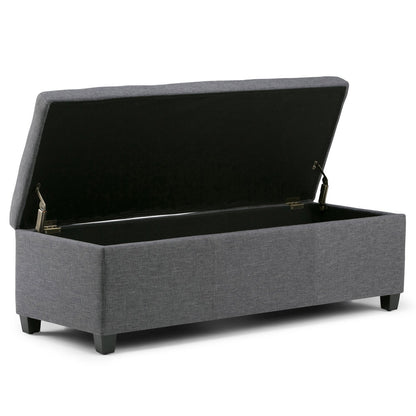 Slate Grey Linen Style Fabric | Avalon Vegan Leather Storage Ottoman