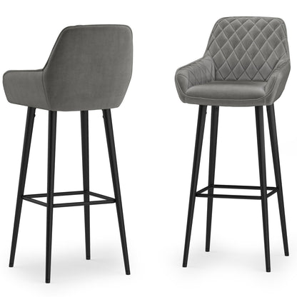 Grey Velvet Fabric | Garey Bar Stool (Set of 2)