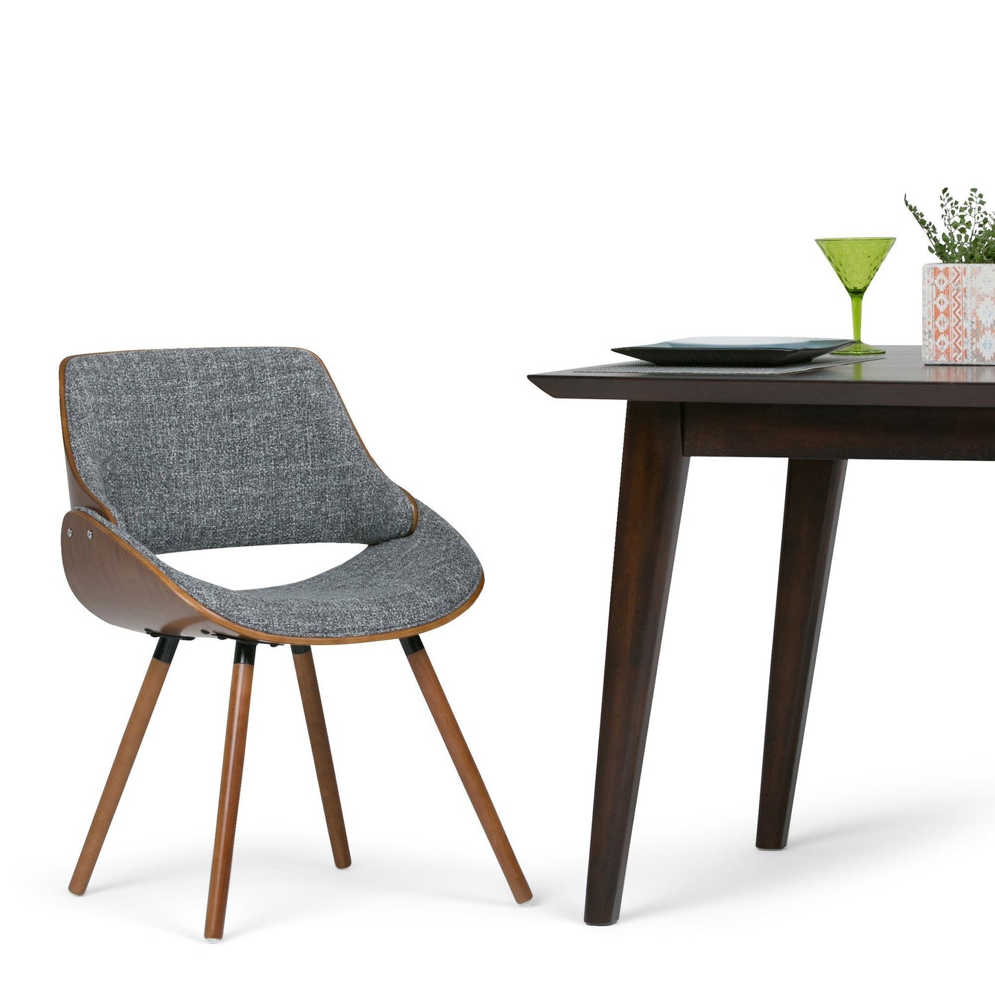 Grey Walnut Woven Fabric| Malden Bentwood Dining Chair in Grey Woven Fabric