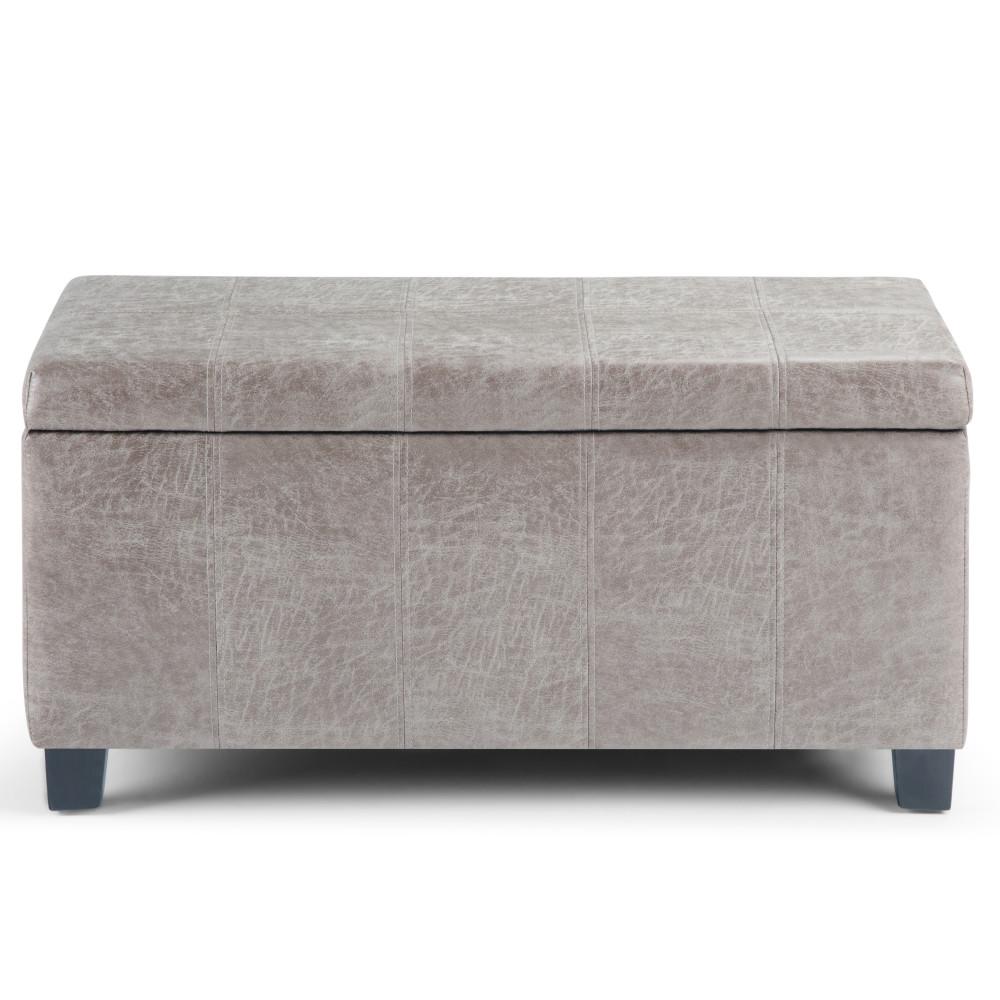 Distressed Grey Taupe Distressed Vegan Leather | Dover Vegan Leather Storage Ottoman