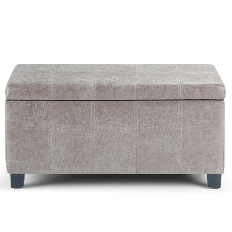 Distressed Grey Taupe Distressed Vegan Leather | Dover Vegan Leather Storage Ottoman