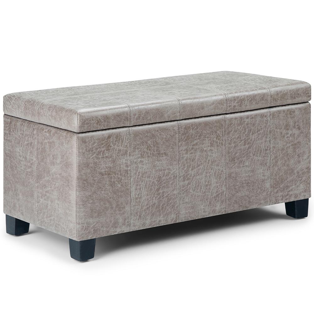 Distressed Grey Taupe Distressed Vegan Leather | Dover Vegan Leather Storage Ottoman