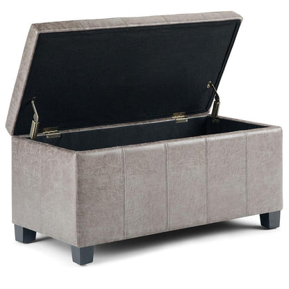 Distressed Grey Taupe Distressed Vegan Leather | Dover Vegan Leather Storage Ottoman